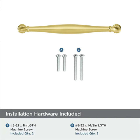 Tough As Nails Brushed Brass Cabinet Pulls 10 Pack 8 Inch Hole Center Heavy Duty Modern Drawer Handles with installation screws.