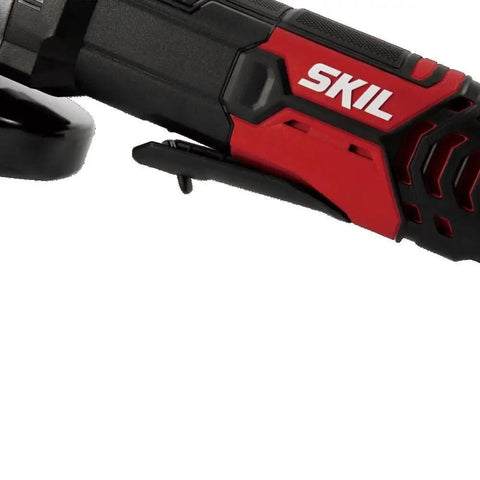 Close-up of Plug And Play Angle Grinder With Ripping 8 Amp Motor And 5 Inch Cutting Disc showing ergonomic handle and paddle switch.