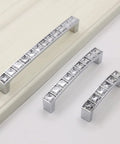Six Pack U Shape Crystal Glass Drawer Pull Knobs For Cabinets And Dressers With Zinc Alloy Base Modern Shiny Silver Handles