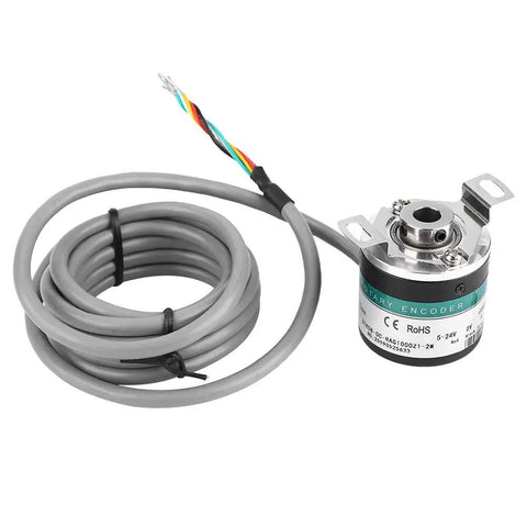 Rugged 24V Photoelectric Rotary Encoder ABZ 3 Phase Hollow Shaft with attached cable, ideal for CNC and automation applications
