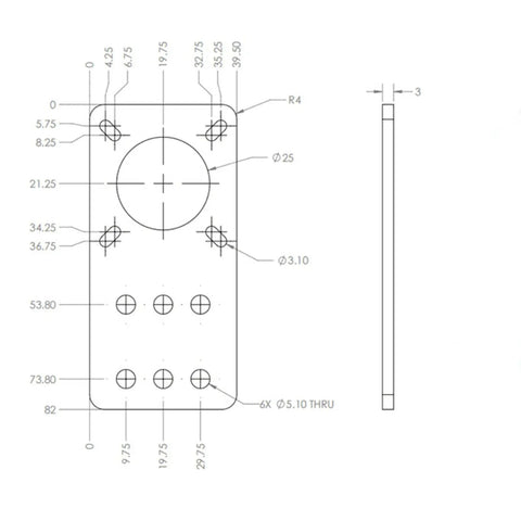 Diagram of Beefy Stepper Motor Mount Plate For NEMA 17 Size Anodized Aluminum Bracket With Adjustable Slots