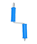 Heavy Duty Alloy Steel Drain Snake With Drill Attachment For Kitchen Sink And Bathroom Clogs Using Flexible Pipe Cleaner; blue handle design.