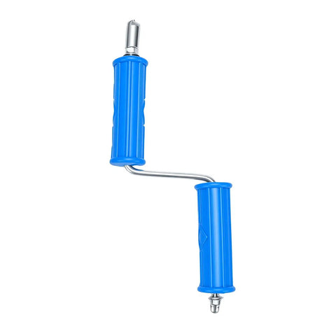 Heavy Duty Alloy Steel Drain Snake With Drill Attachment For Kitchen Sink And Bathroom Clogs Using Flexible Pipe Cleaner; blue handle design.