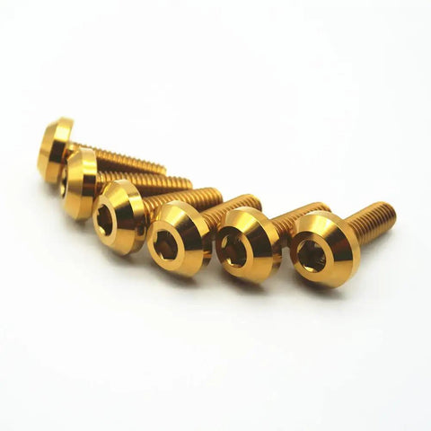 6 Pack M8x15mm Titanium Hex Socket Cap Screws For Motorcycle Disc Brake Mod, durable, anti-corrosion, with a golden finish.