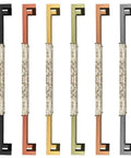 Built Like A Tank Stainless Steel Door Handle With Glossy Gold Plated Coating For Glass Doors And Cabinet Drawers, six color variations displayed.