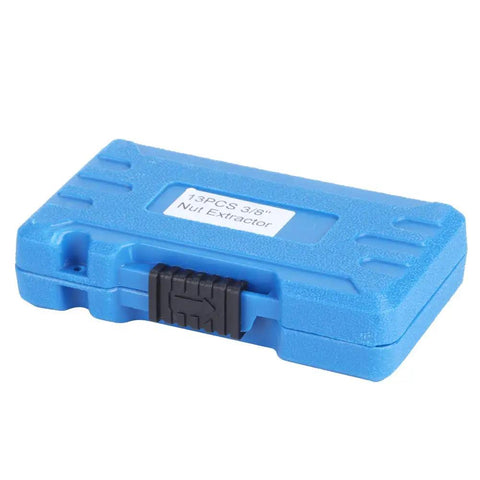 Heavy Duty Extractor Socket Tool Kit For Stubborn Bolt And Nut Removal Featuring Reverse Spiral Flutes and Ridiculous Grip Strength, closed blue case.