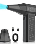 Cordless Air Duster Mini Blower with 130000 RPM Turbo Jet Fan, USB cable, and nozzle attachment, ideal for electronics and home cleaning