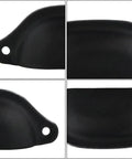 Vintage Half Moon Cup Pulls 30 Pack Pressed Steel Cabinet Handles Kickass Yellow Top Shelf Rustic Farmhouse Hardware. Black pressed steel cup pull angle views.