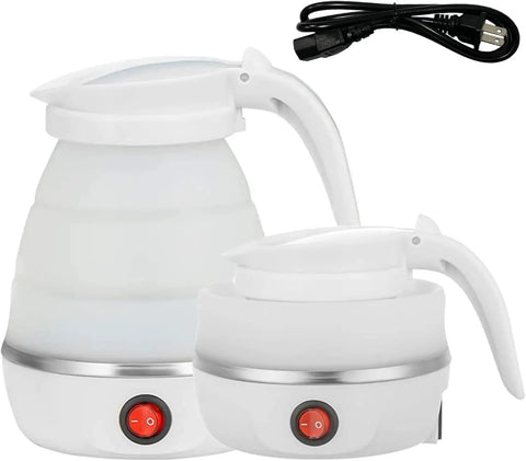 Foldable Travel Kettle For Camping Portable Silicone Collapsible Teapot With Auto Shutoff Safe Materials in compact and expanded view
