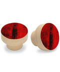 Top Shelf 2 Piece Cabinet Knobs Measuring 1.6 Inch Tall Featuring A Dope Red Matte Finish Crafted From Solid Beech Wood With A Sweet Abstract Graphic Pattern.