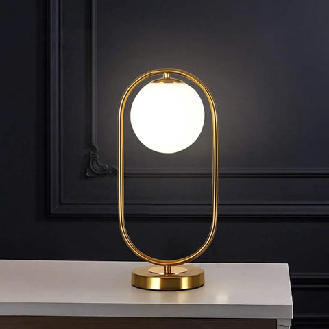 Gold Brass Finish Oval Bedside Table Lamp With Milky White Shade For Living Room And Bedroom Cozy Glow Soft Reading Light And Nighttime Ambience Perfect For Small Spaces Chill Vibe