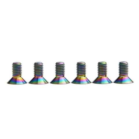 Top Shelf Gr5 Titanium Bolts M5 X 10 mm Hex Socket Countersunk Head 6 Piece Rainbow Finish Lightweight fasteners in a row