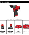 Built Tough Compact 1/2 Inch Cordless Drill Driver Kit including drill, batteries, charger, and carrying case.