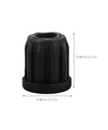 Black plastic chair wheel socket from the 20 Piece Set of Durable Round Plastic Chair Wheel Sockets and Caster Inserts for Restoring Stability to Wobbly Swivel Computer Chairs with Secure Fit and Easy Replacement Socket Sleeve Caps for Wheel Stems in Black Color Suitable for Office Furniture, shown with dimensions.
