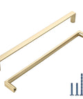 Kickstart Your Reno With This 10 Pack Of Brushed Gold Cabinet Pulls Solid Zinc Alloy Drawer Handles No Sweat Install Premium Gorgeous Kitchen Hardware Upgrade showing two gold cabinet pulls and matching screws.