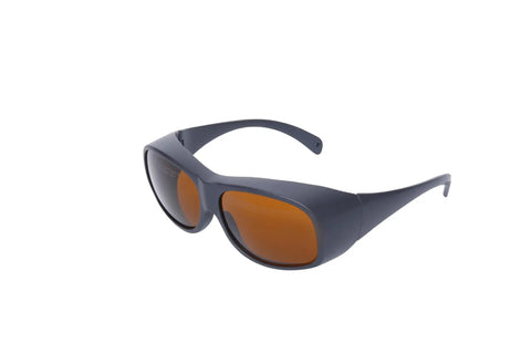 Top Shelf OD7 Laser Protection Safety Glasses For 532nm 755nm 1064nm showing smooth wraparound frame and orange lenses.