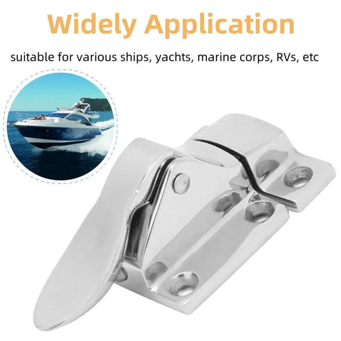 Top Shelf Marine Door Latch Featuring Rock Solid 316 Stainless Steel Construction And Smooth Twist Catch Mechanism, 1.9x1.5 inches.