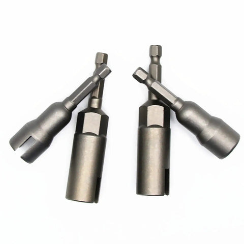 4 Piece Heavy Duty Wing Nut Socket Set With Quarter Inch Hex Shank Power Driver shows gray steel adapters for quick bolt removal.