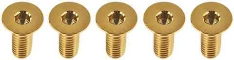 Top Notch Five Piece M6 Titanium Hex Socket Flat Countersunk Screw Set 25mm Long with rainbow finish.