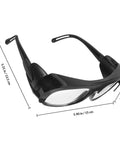 Professional Grade Welding Safety Glasses With Flip Up Lens For Argon Arc And Metalworking 6 Pack side view with measurements