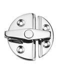 Heavy Duty 180 Degree Marine Boat Door Latch With Pro Grade 316 Stainless Steel Construction And Rustproof Cabinet Security Catch Built Tough Hardware For Quick Easy Install, round design with screws visible.