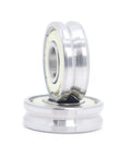 Top Notch Sealed V Groove Ball Bearings 4 Pack 8 X 22 X 7 mm Hardened Steel Pulley Wheel Rollers stacked for smooth tracking.