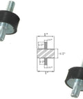 Heavy Duty Rubber Vibration Isolator Mounts Pack Of Two With One Inch Diameter And Half Inch Height Featuring Quarter Twenty Male Threaded Rods