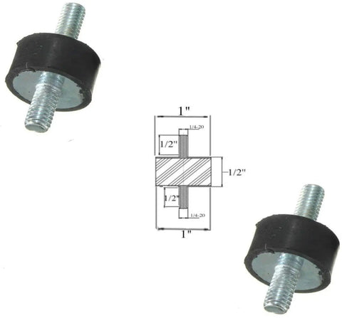 Heavy Duty Rubber Vibration Isolator Mounts Pack Of Two With One Inch Diameter And Half Inch Height Featuring Quarter Twenty Male Threaded Rods