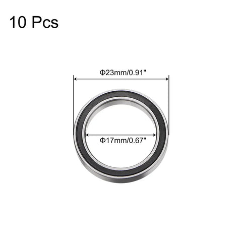Rock Solid 6703-2RS Deep Groove Ball Bearing 10 Pack 17x23x4mm chrome steel bearing showing dimensions with double rubber seals