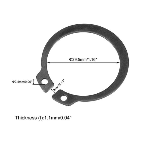 35.5mm External Circlips C Clip Retaining Rings for Shafts Kit in 65Mn Steel, showing measurements and design details