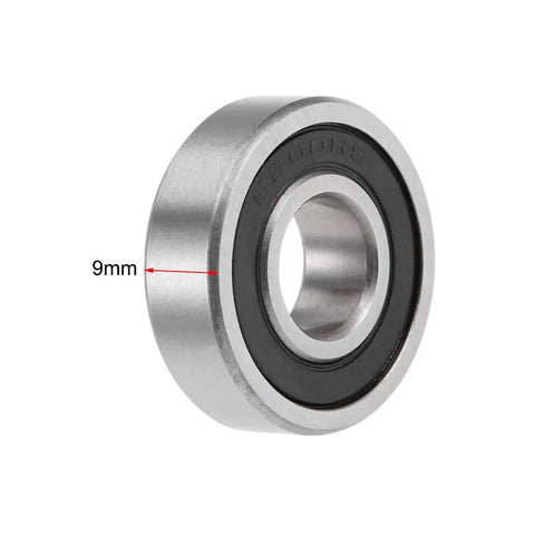 Heavy Duty 6200-12-2RS Deep Groove Ball Bearings 12mm X 30mm X 9mm Double Sealed Chrome Steel ABEC 1 P0 side view showing 9mm thickness.
