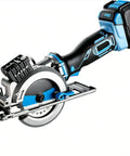 4.5-Inch Cordless Circular Saw With Lithium Battery showcasing blade, laser guide, and soft grip, ideal for builders cutting wood.