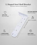 Beefy L Shaped Wall Mount Bracket For Floating Shelves And Cabinets White Q235 Steel Shelf Support dimensions and features