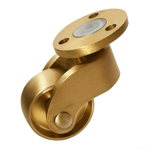 Heavy Duty Brass Casters Four Pack Double Ball Bearing Furniture Wheels Rust Resistant smooth rolling hardware close-up of a single caster.
