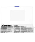 Internal Tooth Lock Washers Push On Quick Clips Black 340 Piece Assortment Kit in open clear storage box