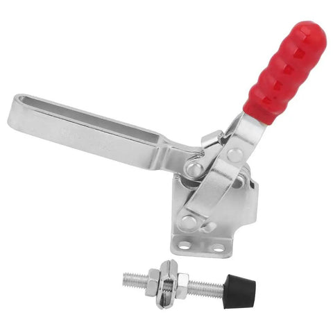 Beefy Lever Clamp Quick Release 500 Lbs Heavy Duty Clamp For Metalworking And Parts Clamping 227Kg Capacity Easy Install Four Flat Double Rocker Design For Stable Support, silver metal lever clamp with red handle and mounting bolt