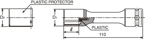 Technical diagram of Wheel Nut Socket Set One Half Inch Drive Six Point Thin Wall Three Piece With Color Coded By Size 17mm 19mm And 21mm