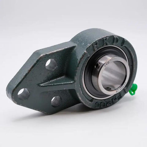Heavy Duty Workhorse Three Bolt Flanged Bearing Block With Set Screw Locking Unit For 15 16 Inch Shaft, chrome steel construction.