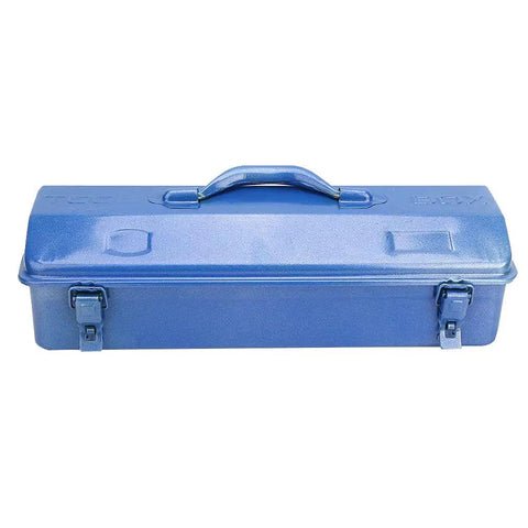 Serious Workhorse Iron Tool Chest With Adjustable Telescoping Handle And Secure Padlock Compatible Lock For Rugged Job Site Storage And Garage Gear Organization, blue toolbox with secure latches.