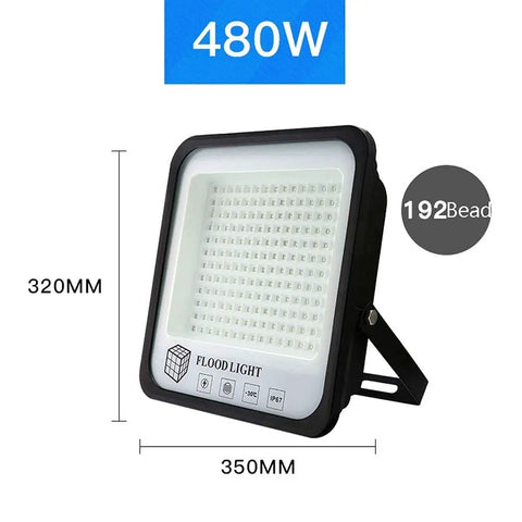 Rock Solid Led Floodlight Outdoor Spotlight Waterproof Garden Lamp Projector Bright Searchlight IP67 Rechargeable Work Light Tough As Nails Construction Flat Out Ready To Roll 480W with dimensions 320mm x 350mm.