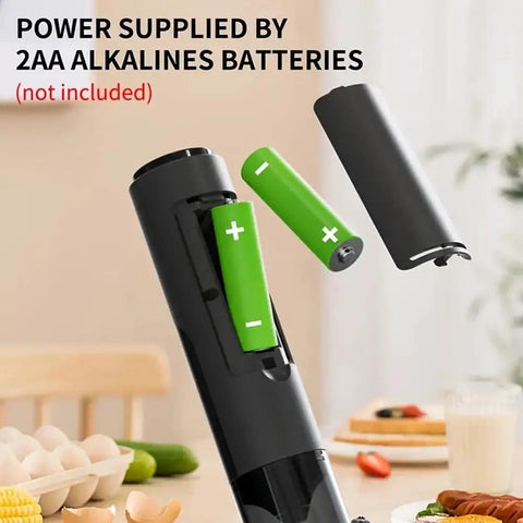 Image of Handheld Milk Frother Cordless Electric Foam Maker With Stainless Steel Whisk Froths In 15 Seconds Quiet Drink Mixer, showing battery compartment
