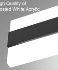 Close-up of Dope Sleek Black Vanity Light 23.6 Inch LED Up and Down Fixture With Frosted White Acrylic Diffusers.