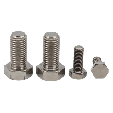 Pure Titanium External Hex Bolts M12 Hexagon Head Screws 10 Piece DIN933 Set displayed in varying sizes and shapes.
