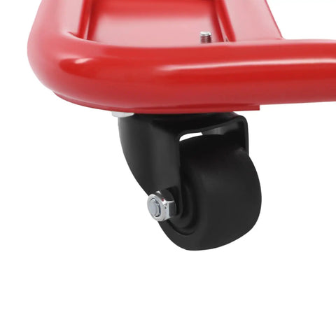 Close-up of a 360 degree swivel caster from a Heavy Duty Vehicle Wheel Dollies Set Of Four With 360 Degree Swivel Casters And Secure Brakes For Car Truck Atv Garage Shifting That Slides Like Hot Butter.