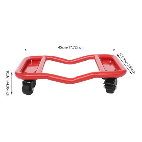 Heavy Duty Vehicle Wheel Dollies Set Of Four With 360 Degree Swivel Casters And Secure Brakes For Car Truck Atv Garage Shifting, red steel platform with dimensions.