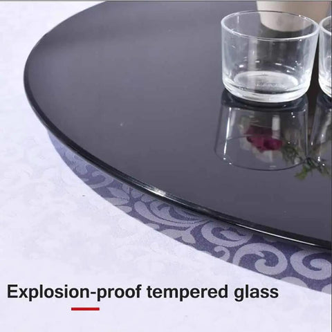 Heavy Duty Black Tempered Glass Lazy Susan Serving Turntable Featuring Smooth As Butter Spin For Effortless Food Sharing And Serious Kitchen Game Changer Vibes In A Generous 31 Inch Format with explosion-proof edge.