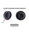 Top Shelf Hooded Twin Wheel Casters 4 Pack 2 Inch Black Nylon And Zinc Plated Steel Heavy Duty 360 Degree Swivel 5 16 Threaded Stem For Rolling Toolboxes And Shop Carts No Sweat image showing casters with gussets and a hardened steel axle.