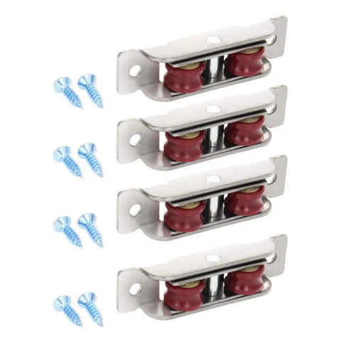 Heavy Duty Double Wheel Pulley For Sliding Doors And Windows Smooth Rolling Nylon Roller With Stainless Steel Shell Silver Finish 4 Pack with screws