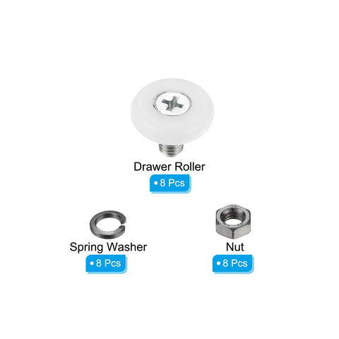 22mm Nylon Drawer Rollers 8 Pack With Stainless Steel Screws No Sweat Replacement Pulleys For File Cabinet Slides Smooth Ride Hardware Built Tough Top Tier Upgrade Kit including roller, washer, and nut