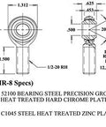 Bulletproof 1/2 Inch Rod End Kit Featuring Heat Treated Steel Bodies And Machined Aluminum Cone Spacers Hardcore 4 Link Steering Rig Built Tough For Offroad Trails specifications diagram showing dimensions and materials.